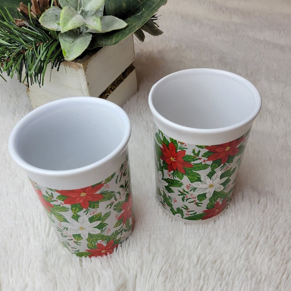 ROYAL NORFOLK Set Of 2 Ceramic Poinsettia Christmas Holiday Mugs - Picture 3 of 10